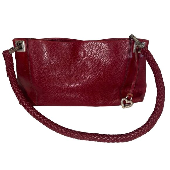 Brighton Handbags - Brighton Purse Charlotte Red Shoulder Bag Braid Strap Pebble Leather Heart Charm